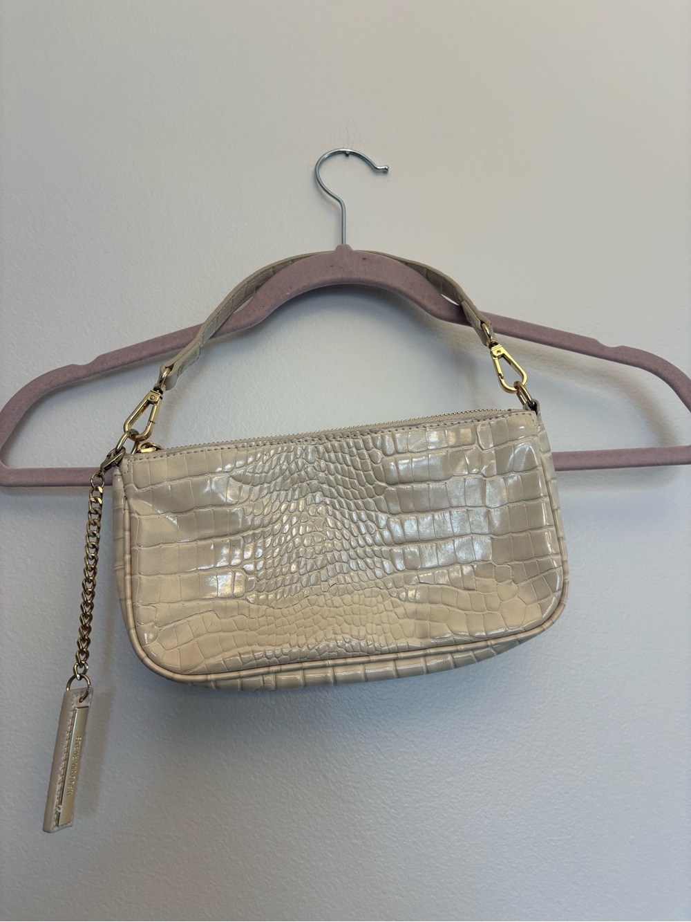 Steve Madden Cream Croc-Embossed Shoulder Bag